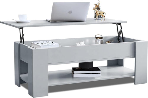 Lift Up Coffee Table with Storage – Grey 120x60cm Adjustable Height
