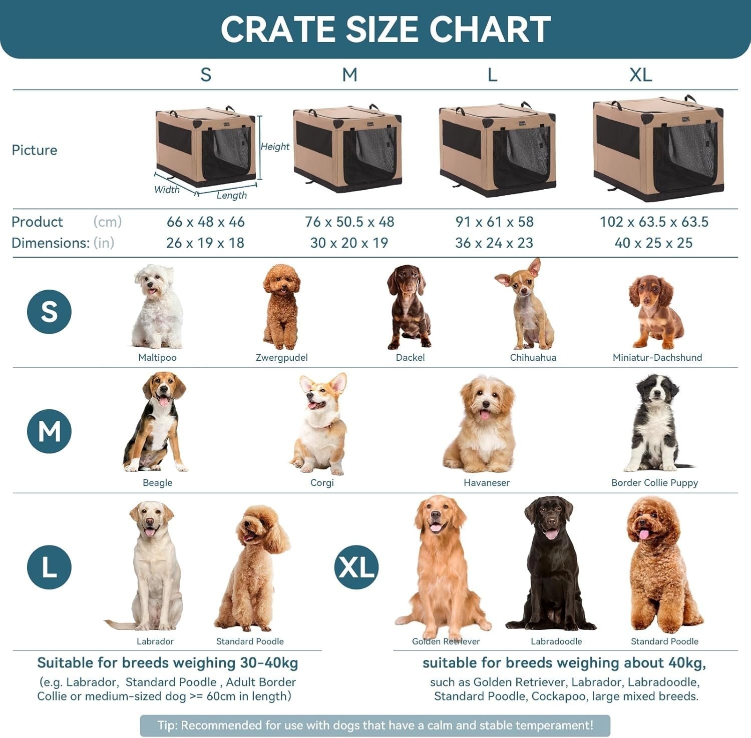 Soft-Sided Dog Crate – Portable Pet Carrier for Travel, Camping & Home (Khaki)