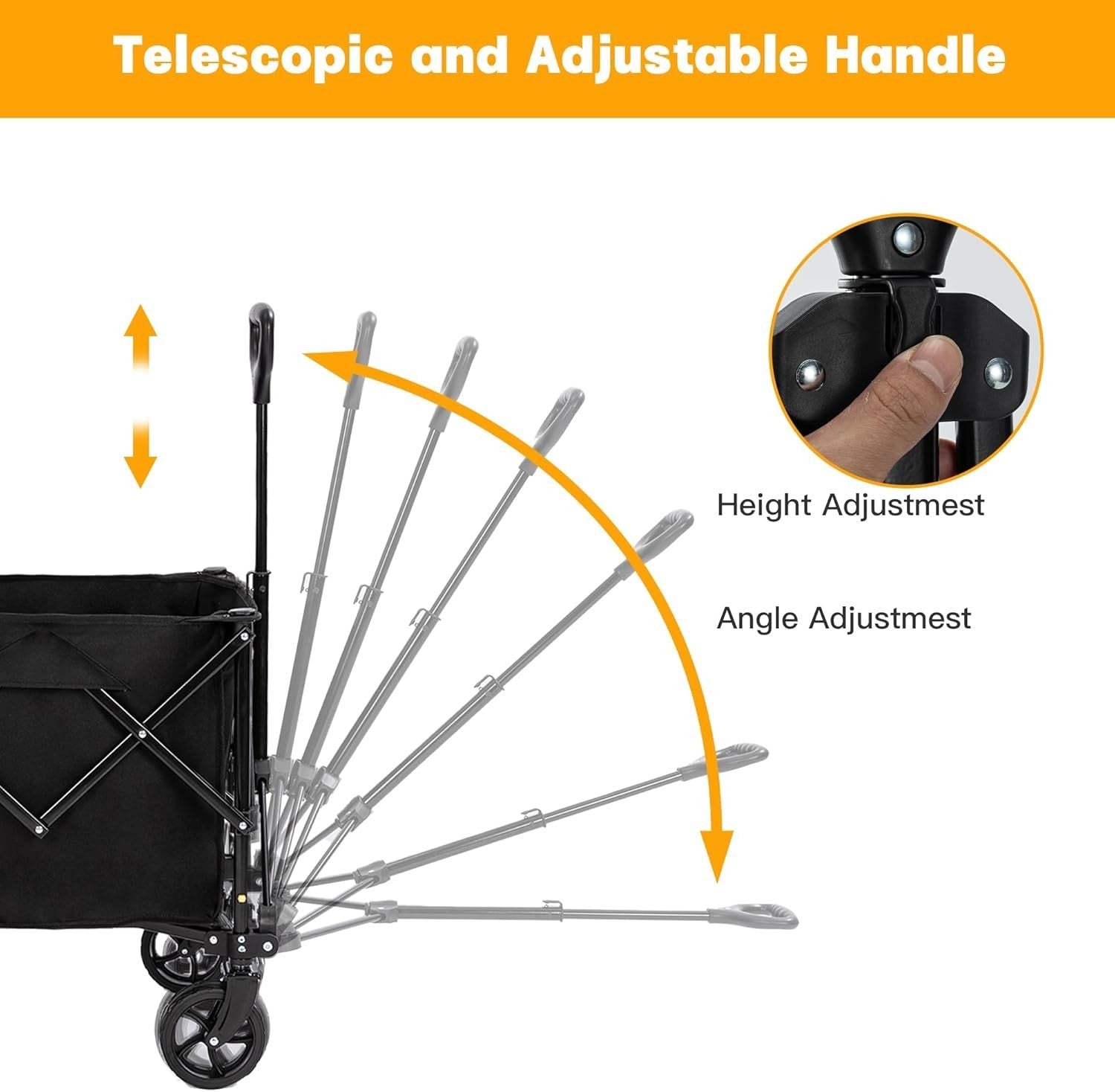 140L Folding Utility Wagon Cart All-Terrain Wheels Telescopic Handle Black