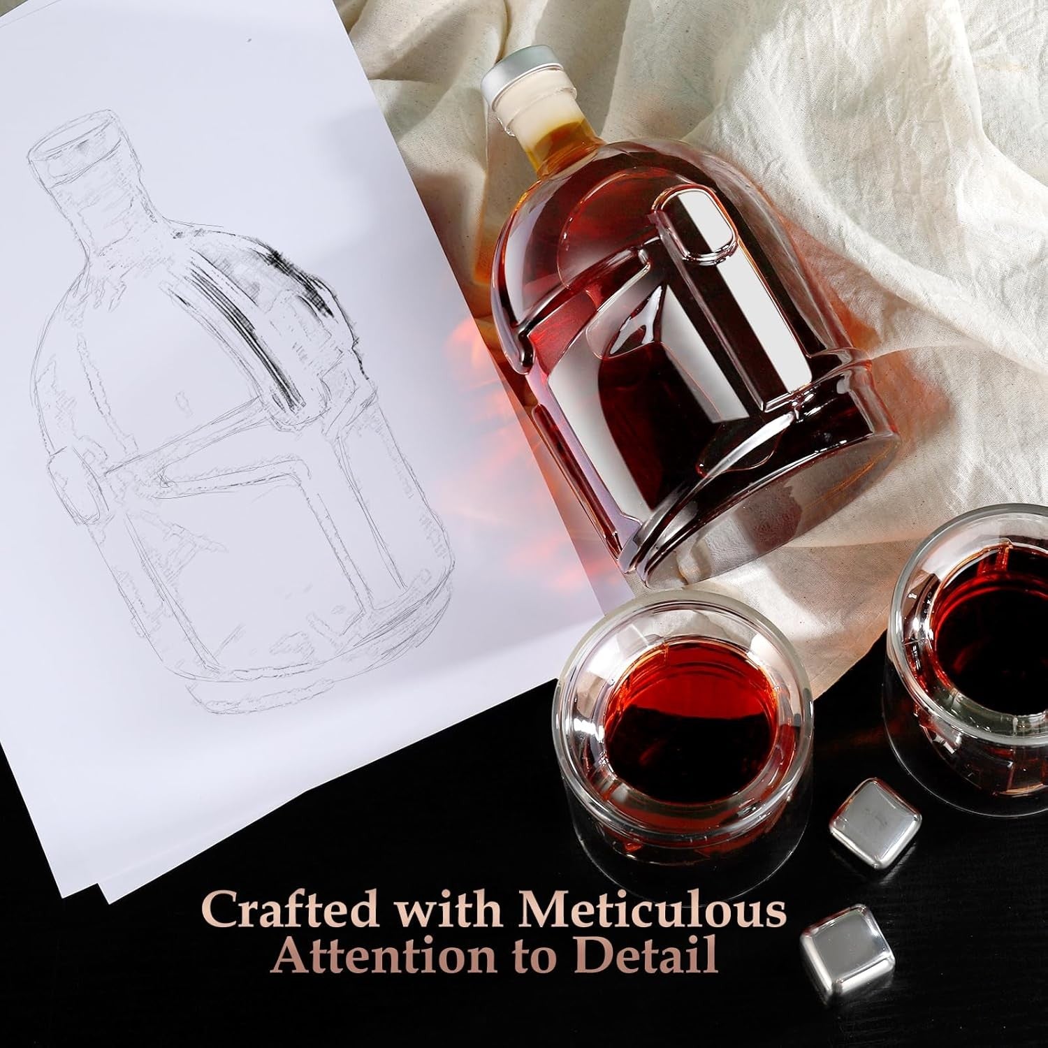 750ml Whiskey Decanter Set with 2 Glasses & Keychain Opener | Gift Set