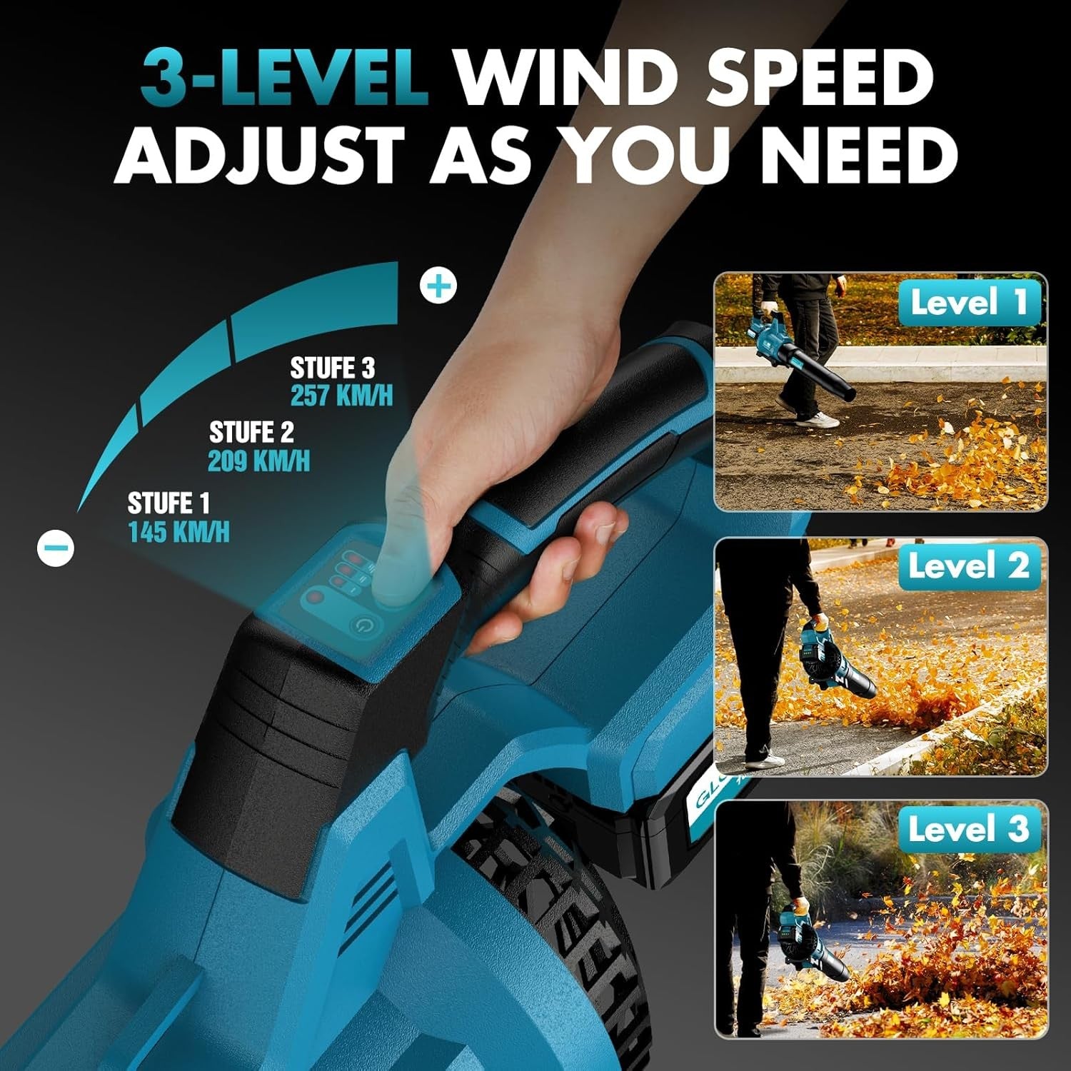 Cordless Leaf Blower 8000mAh Turbo Boost 3 Speed Lightweight Garden Cleaner