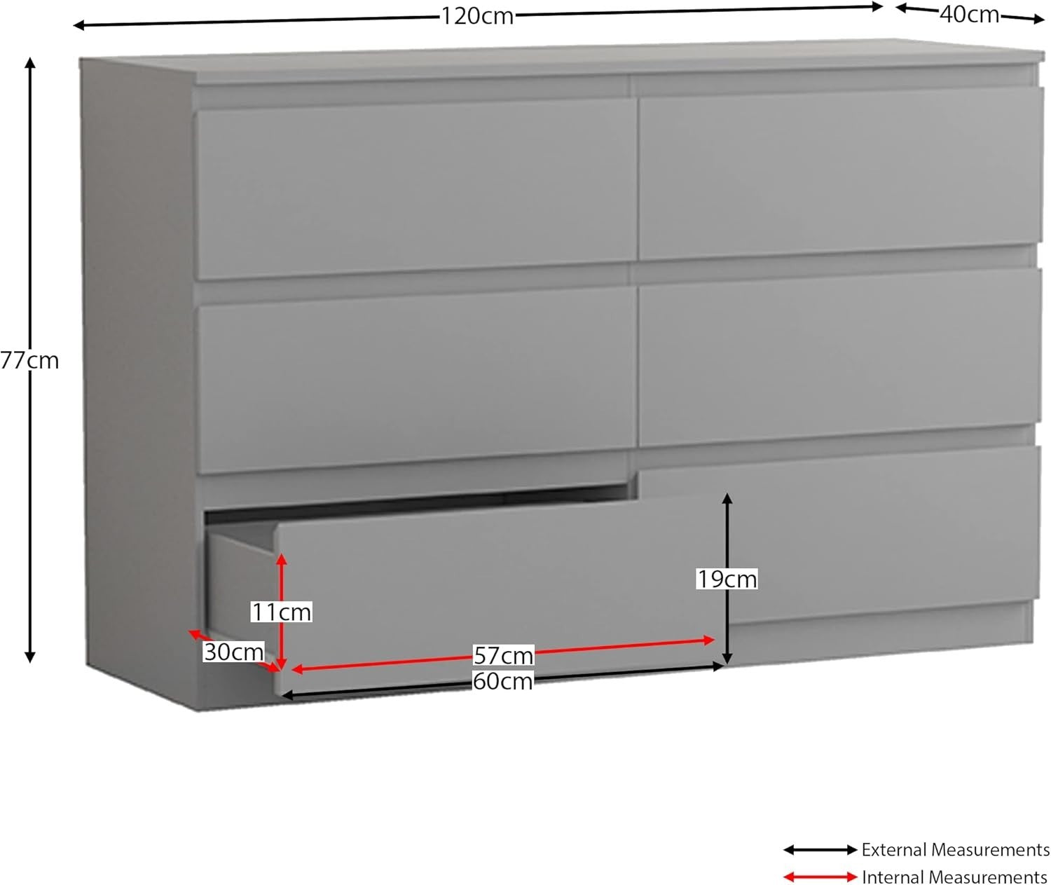 Modern 6-Drawer Grey Wooden Chest Storage Unit - Space-Saving Bedroom Organizer