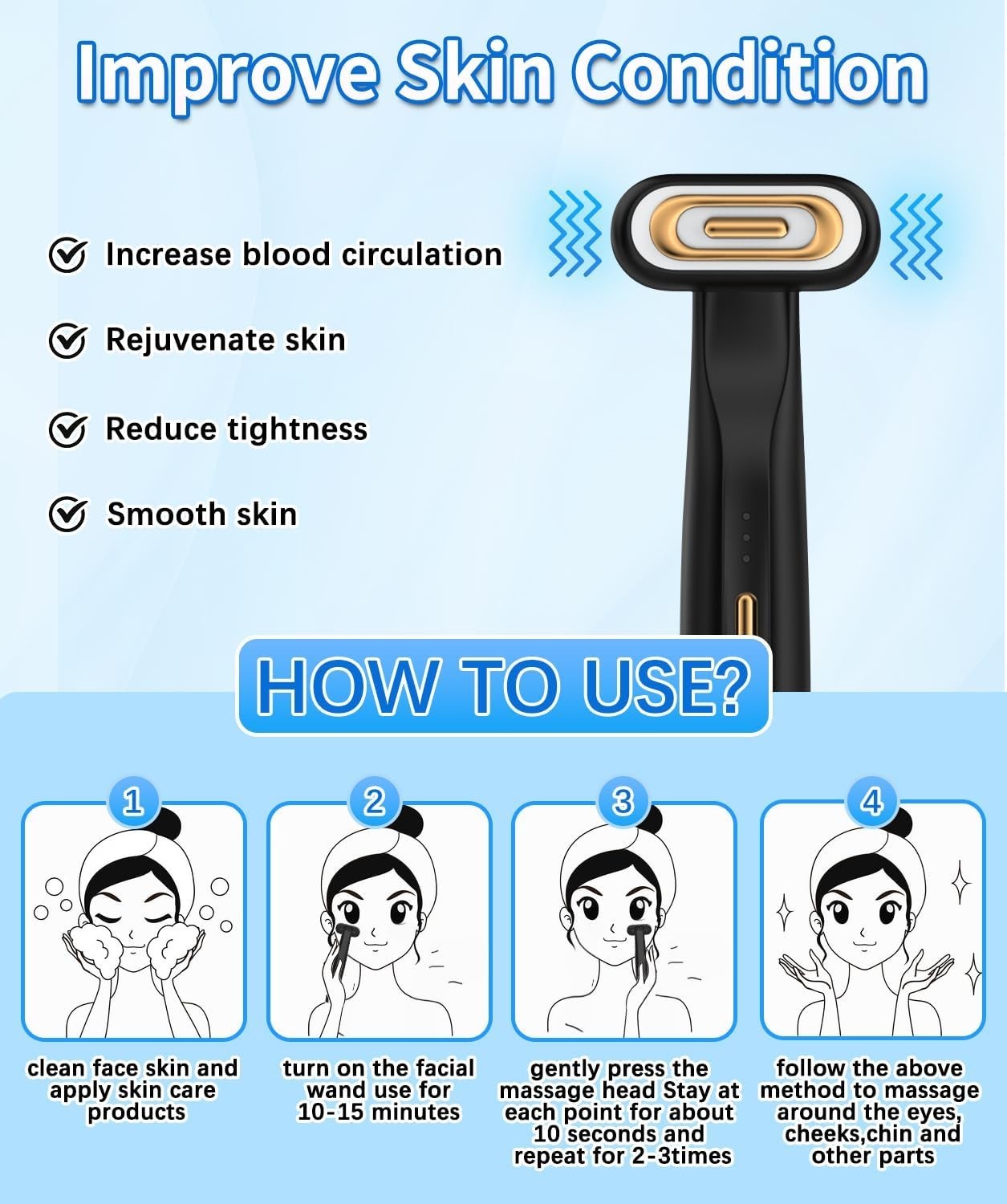 Red Light Therapy Wand EMS Microcurrent Face Eye Lift Tool