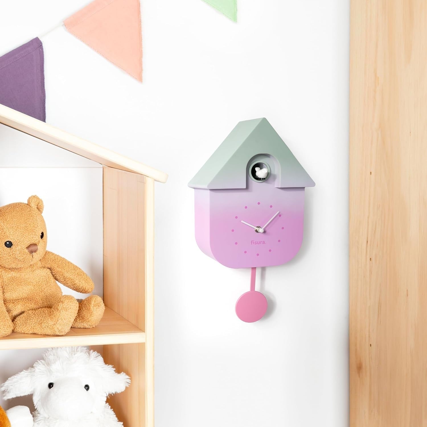 Gradient Cuckoo Wall Clock Modern Silent Bird Sound Colourful Room Decor