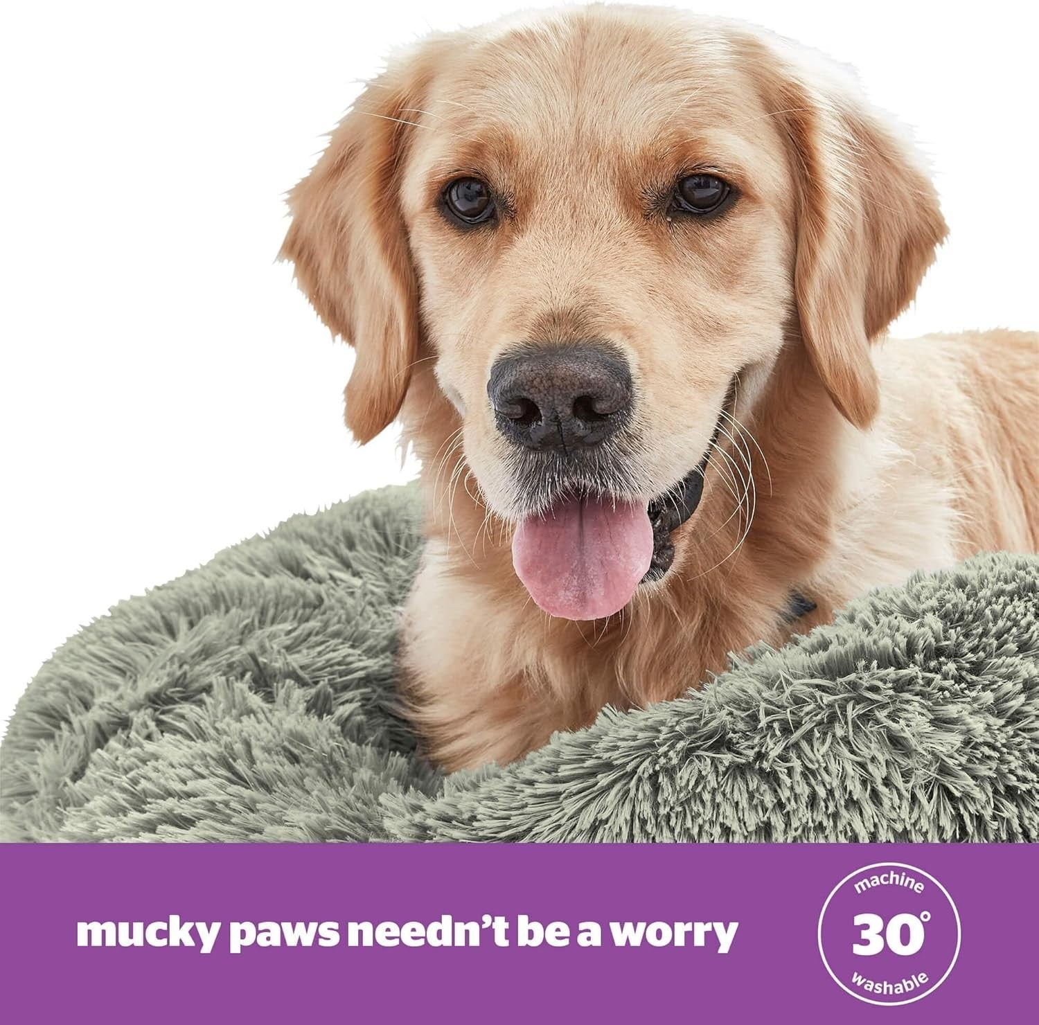 85cm Calming Donut Dog Bed Plush Washable Anti Anxiety Pet