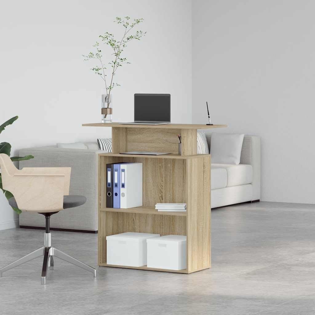Sonoma Oak Reception Desk 100x40x104cm Modern Counter with Storage Shelves