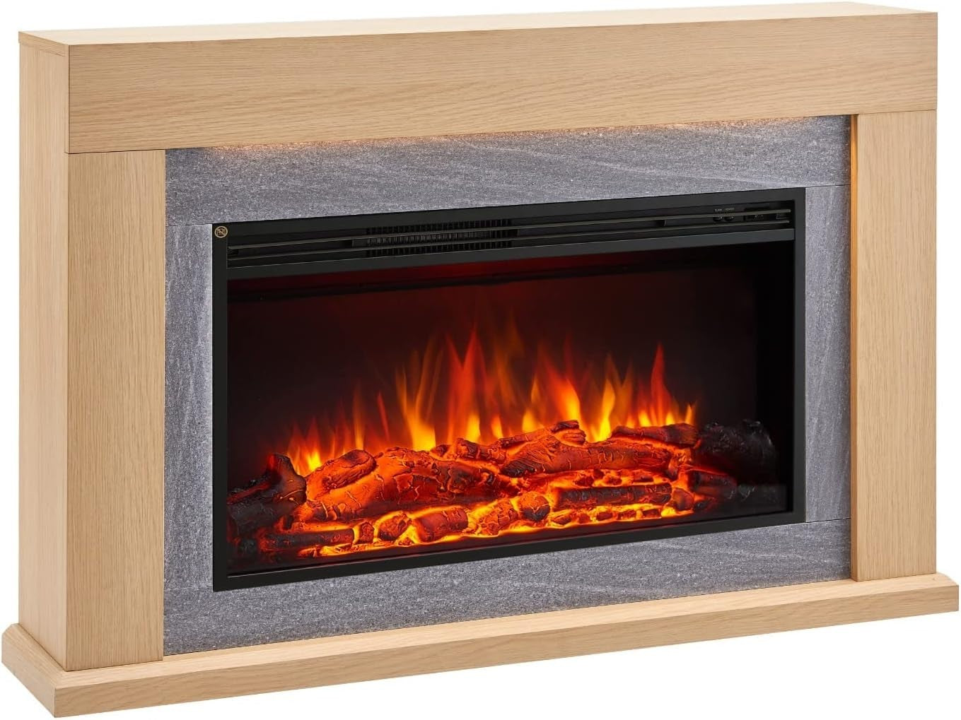 47" Electric Fireplace Heater with Realistic Flames, Oak Surround, Remote