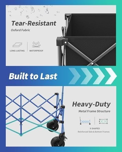 230L Heavy Duty Folding Trolley with Wheels & Adjustable Handle, Portable Wagon
