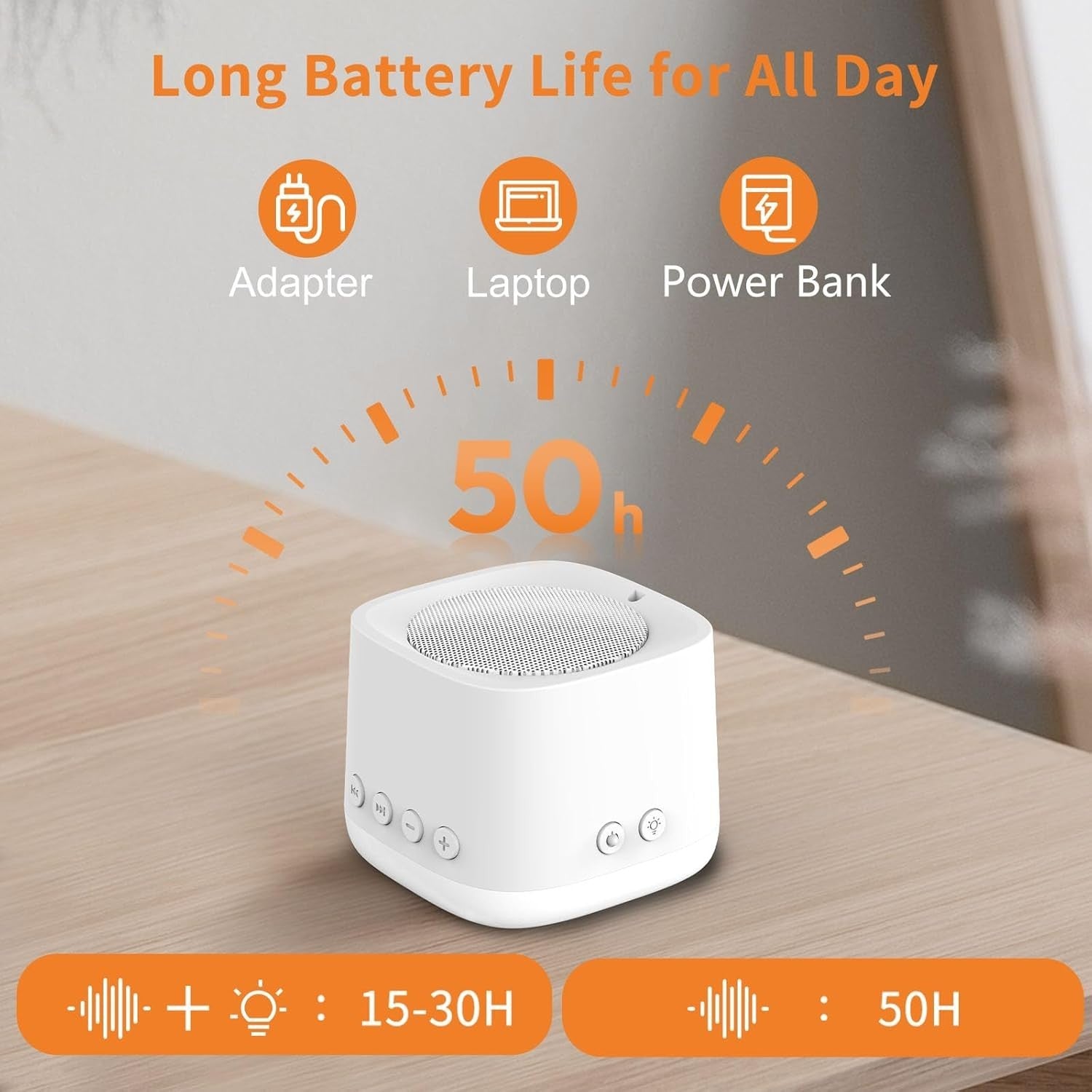 Portable Travel White Noise Sound Machine with Night Light & Timer
