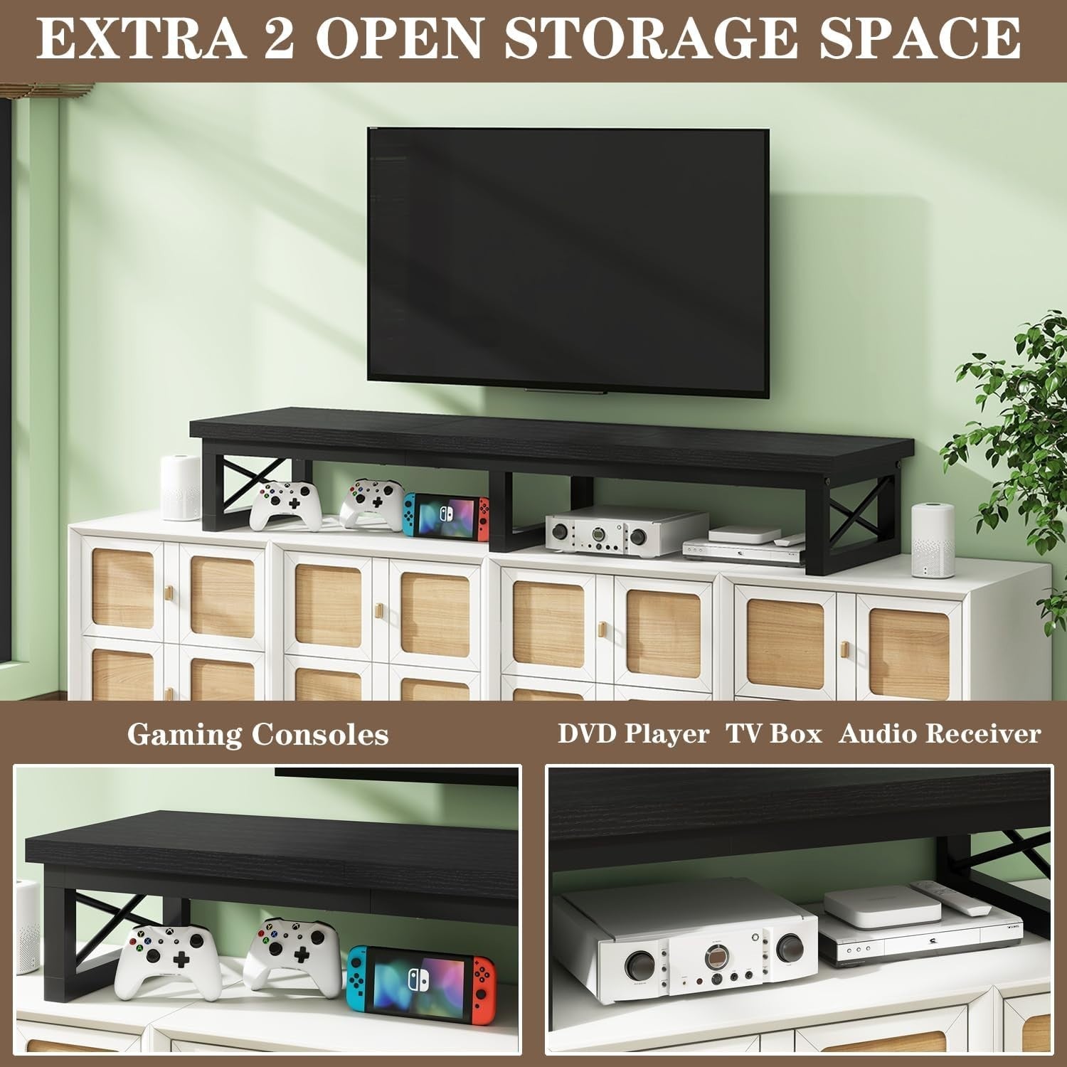 TV Monitor Riser for 32-60" with Shelf Storage, Steel Frame, Modern Desk
