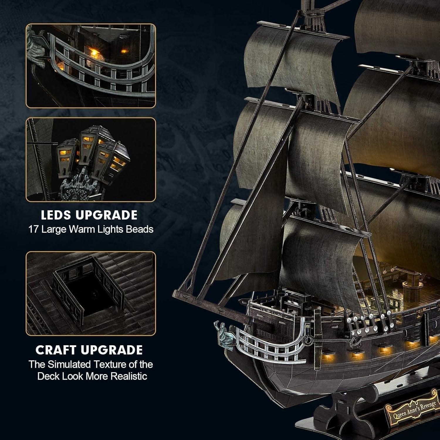 LED Queen Annes Revenge Pirate Ship 3D Puzzle 340 Piece Model Kit