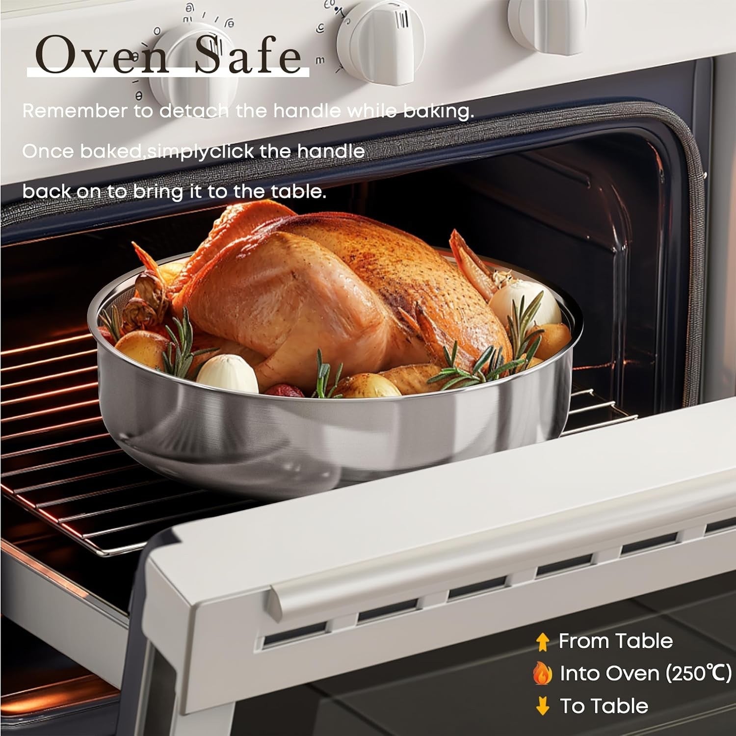 5Pcs Stainless Steel Pots Pans Set with Lids & Detachable Handle Induction Safe