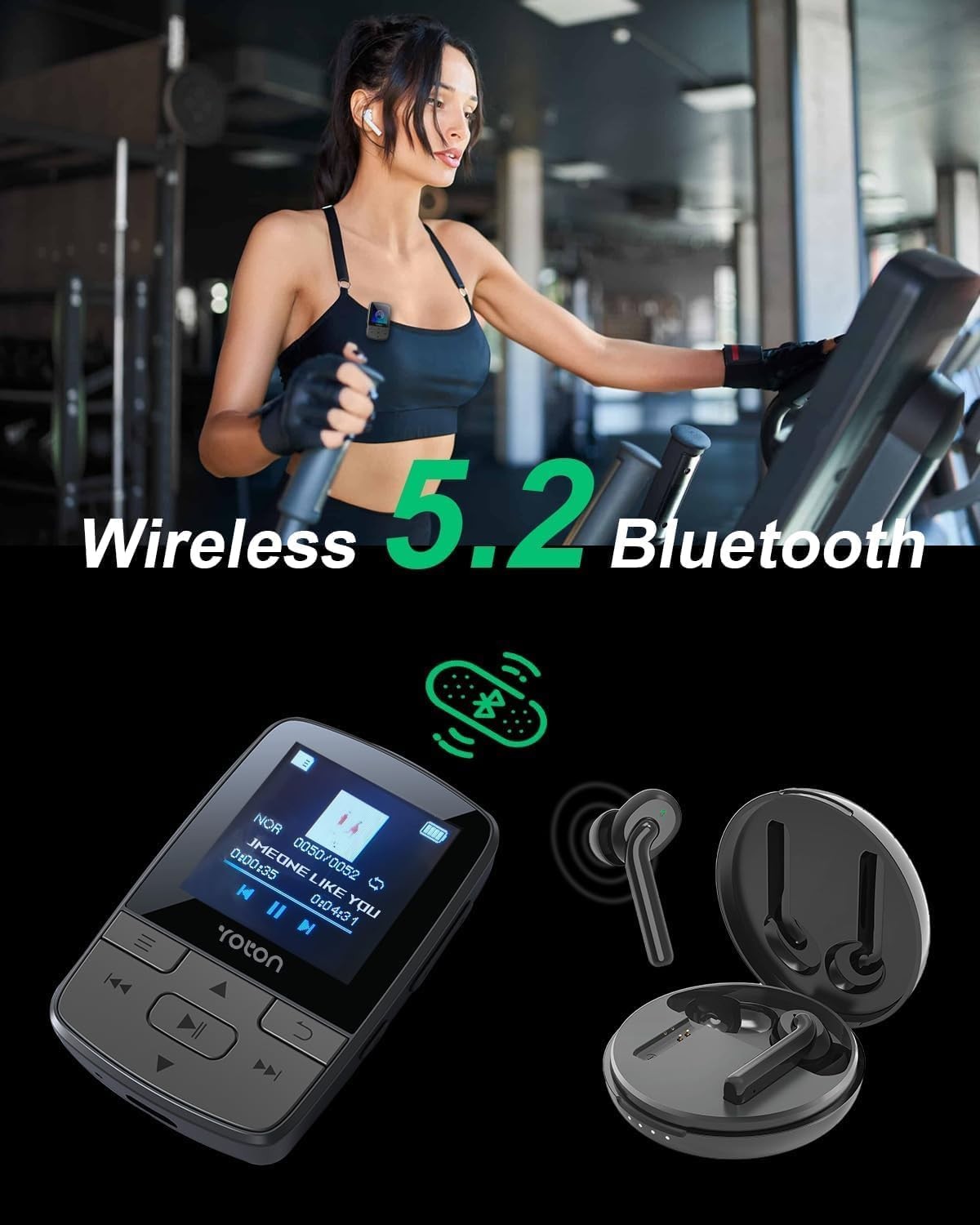64GB MP3 Player Bluetooth 5.2 HiFi Mini Sports Clip FM Radio