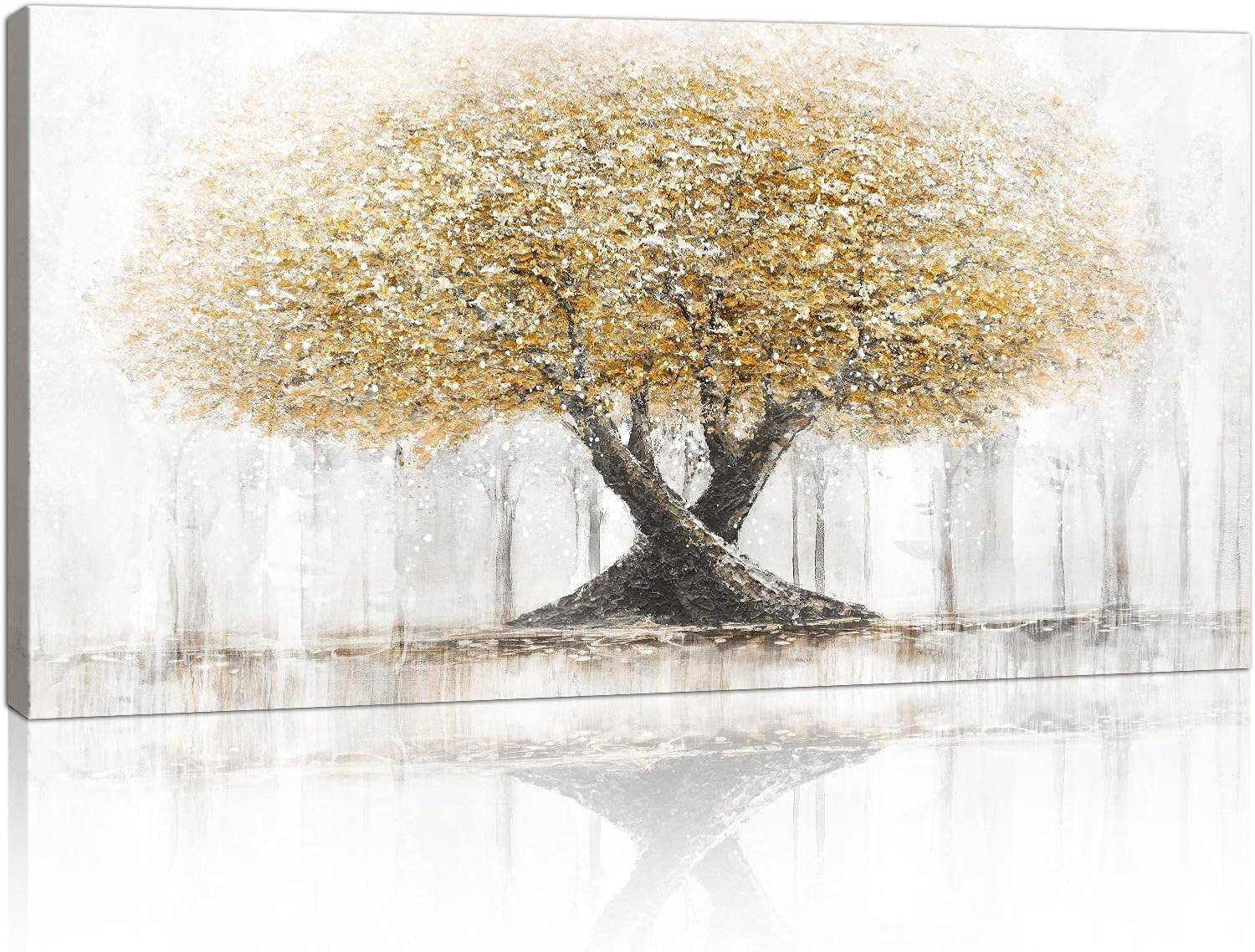 Large Beige Tree Canvas Wall Art 100x50cm Framed