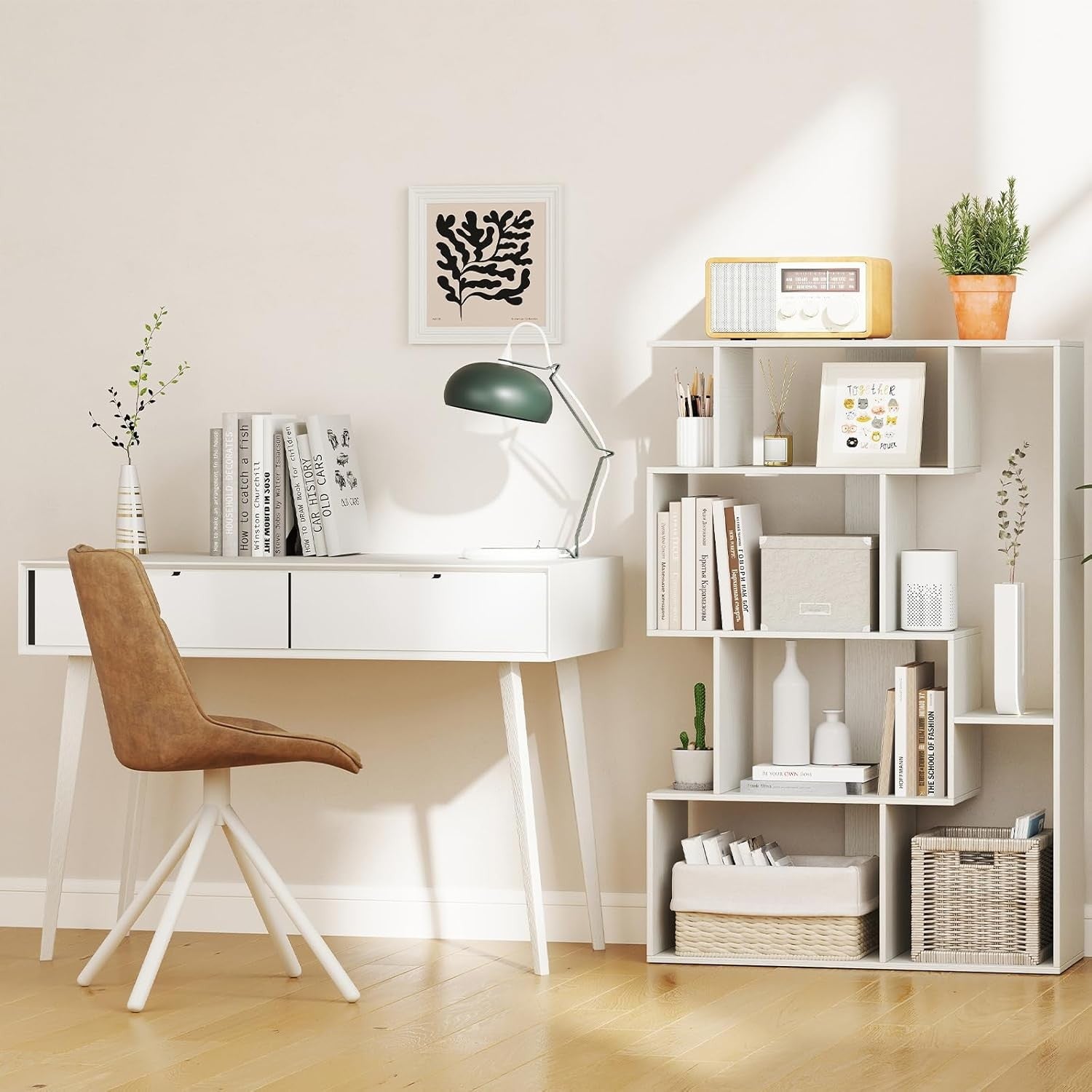 6-Cube Modern Bookshelf Freestanding Storage Unit with Anti-Tip Design White