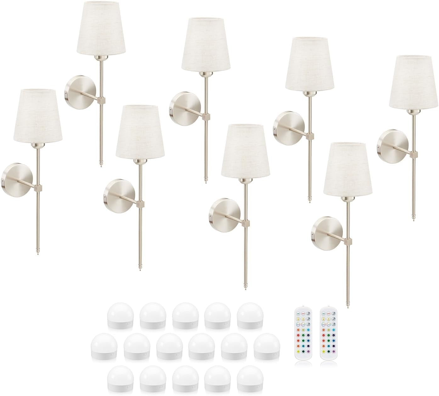 Wireless Rechargeable LED Wall Lights 8-Pack, 16 Lights, Remote, Dimmable