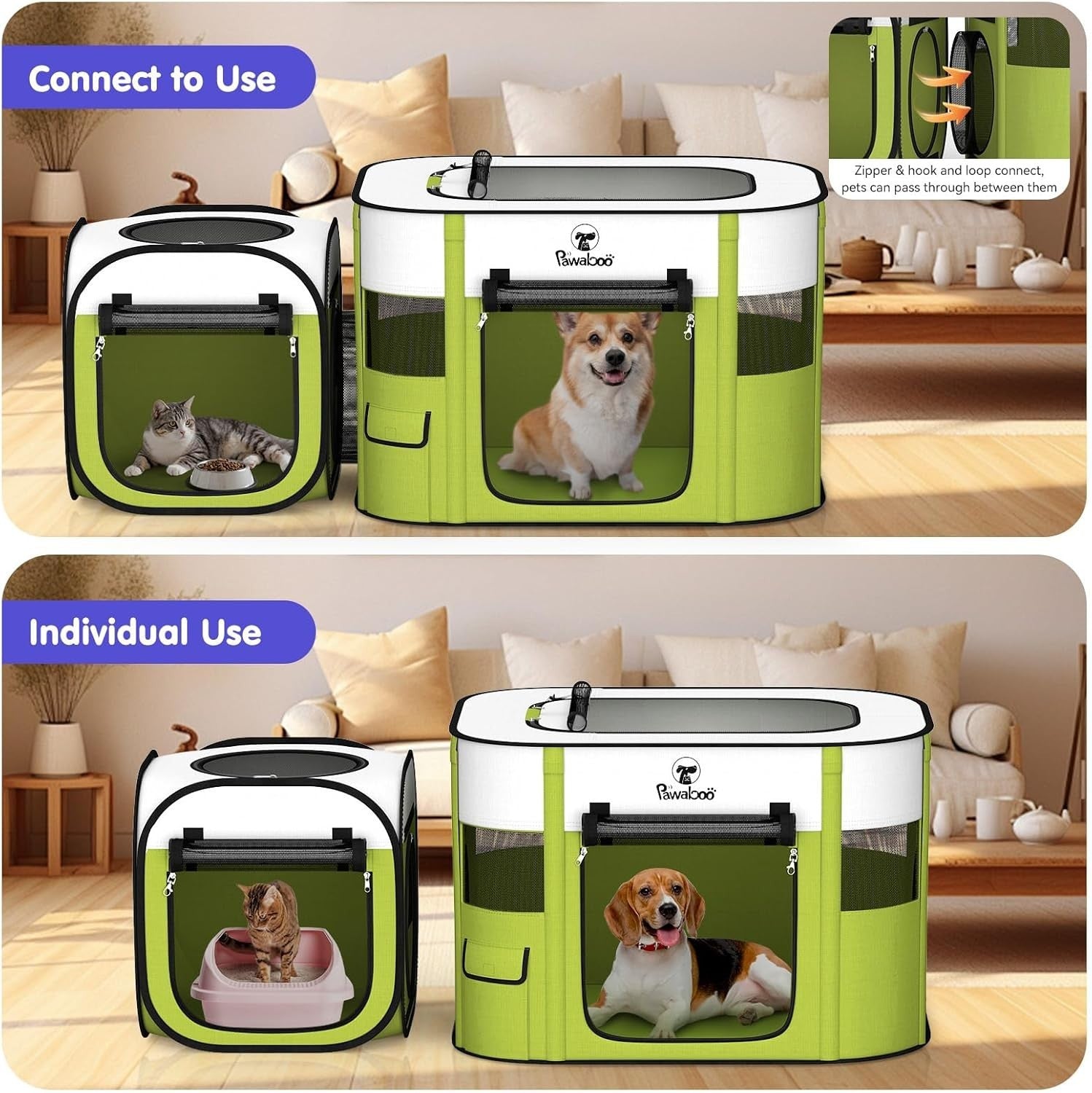 2-in-1 Foldable Pet Playpen Portable Puppy & Cat Tent 140x60x70cm