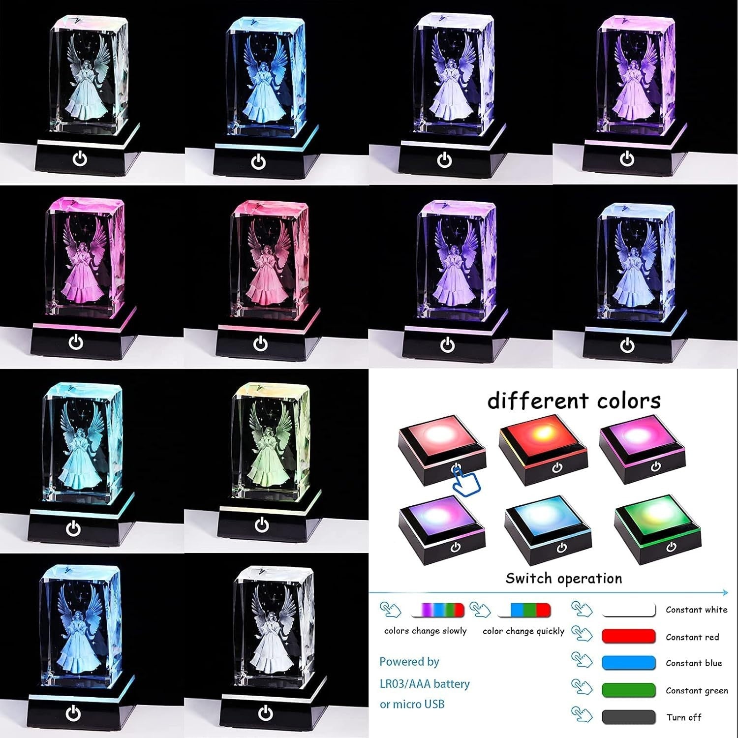 Guardian Angel Crystal Figurine with LED Lights Bereavement Sympathy Gift Decor
