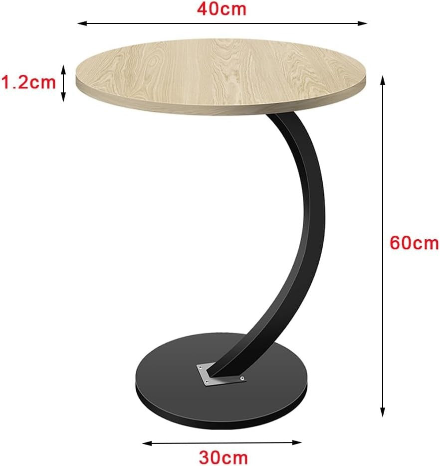 C-Shaped Round Side Table Small Wooden Sofa End Table 60cm High