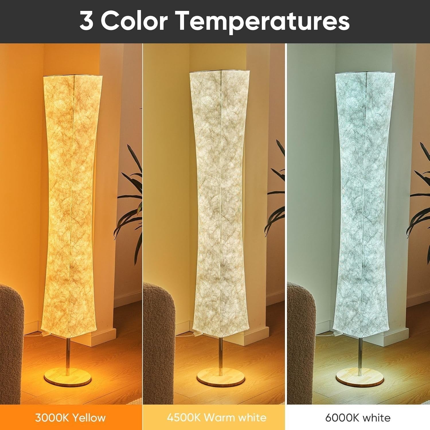 LED Floor Lamp Remote Control Dimmable 3 Colour Soft Fabric Standing Light