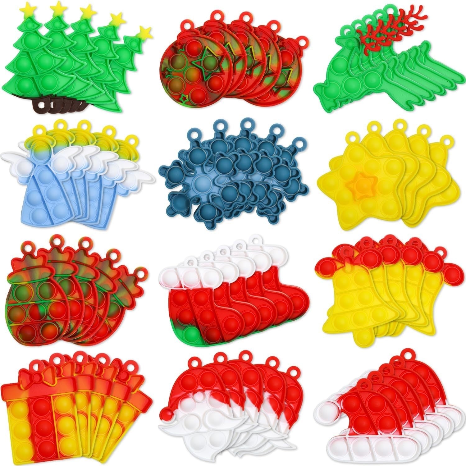 60pcs Christmas Mini Pop Keychain Fidget Toys Stress Relief Silicone Set