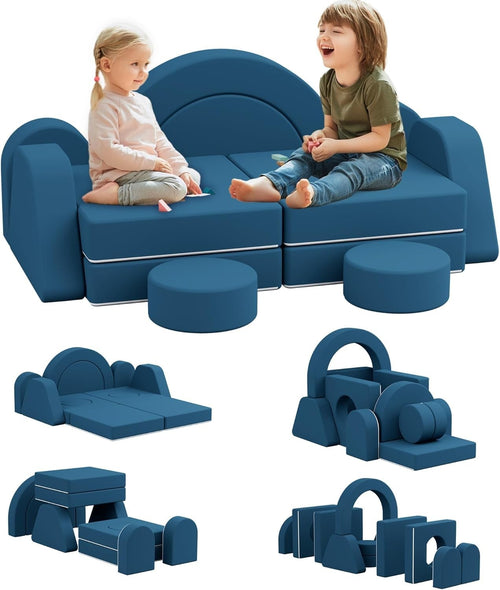 Modular Kids Play Couch Sofa Bed Foam Fort for Creative Play Blue