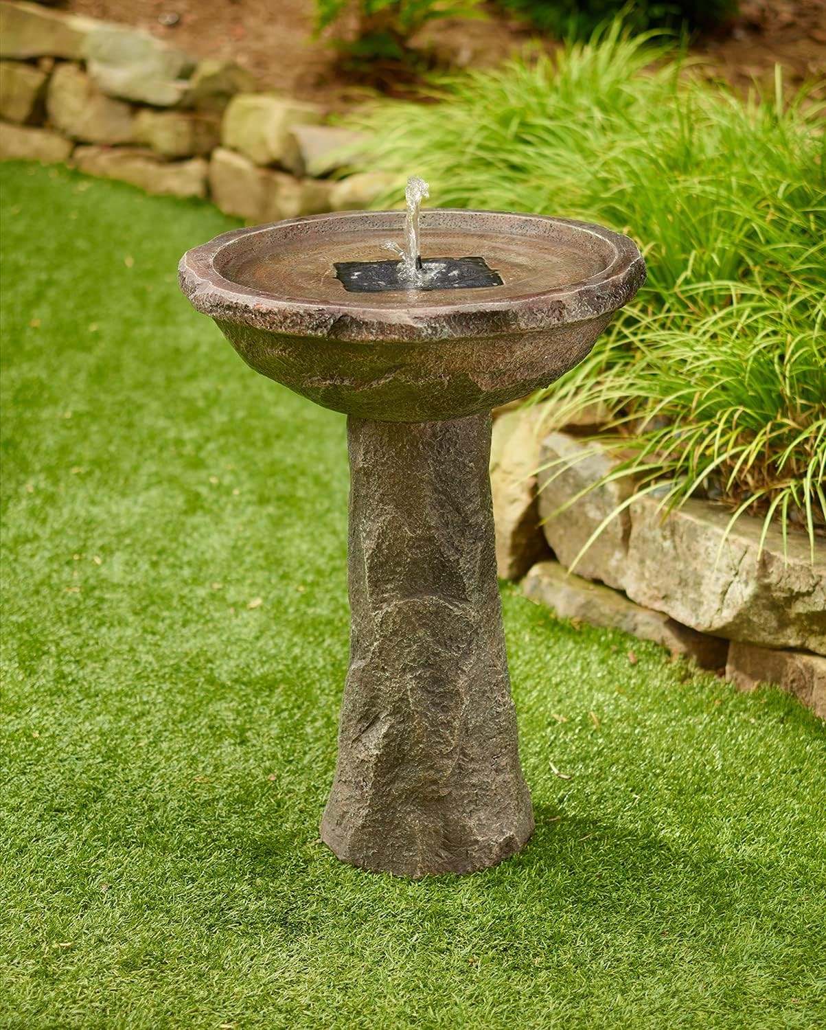 Solar Powered Bird Bath Outdoor Garden Water Feature Stone Effect