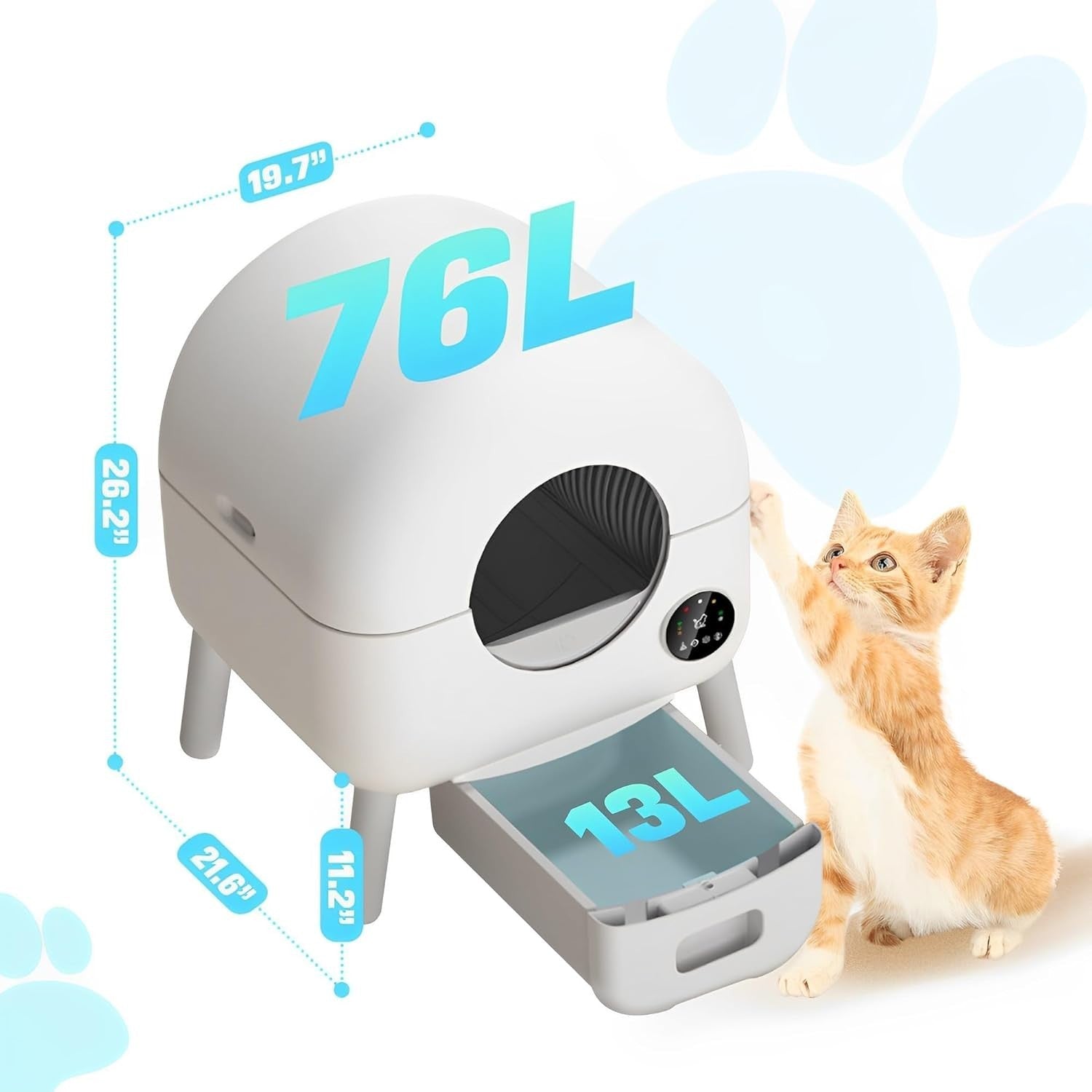 Self Cleaning Cat Litter Box APP Control 76L Smart Multi Cat Tray