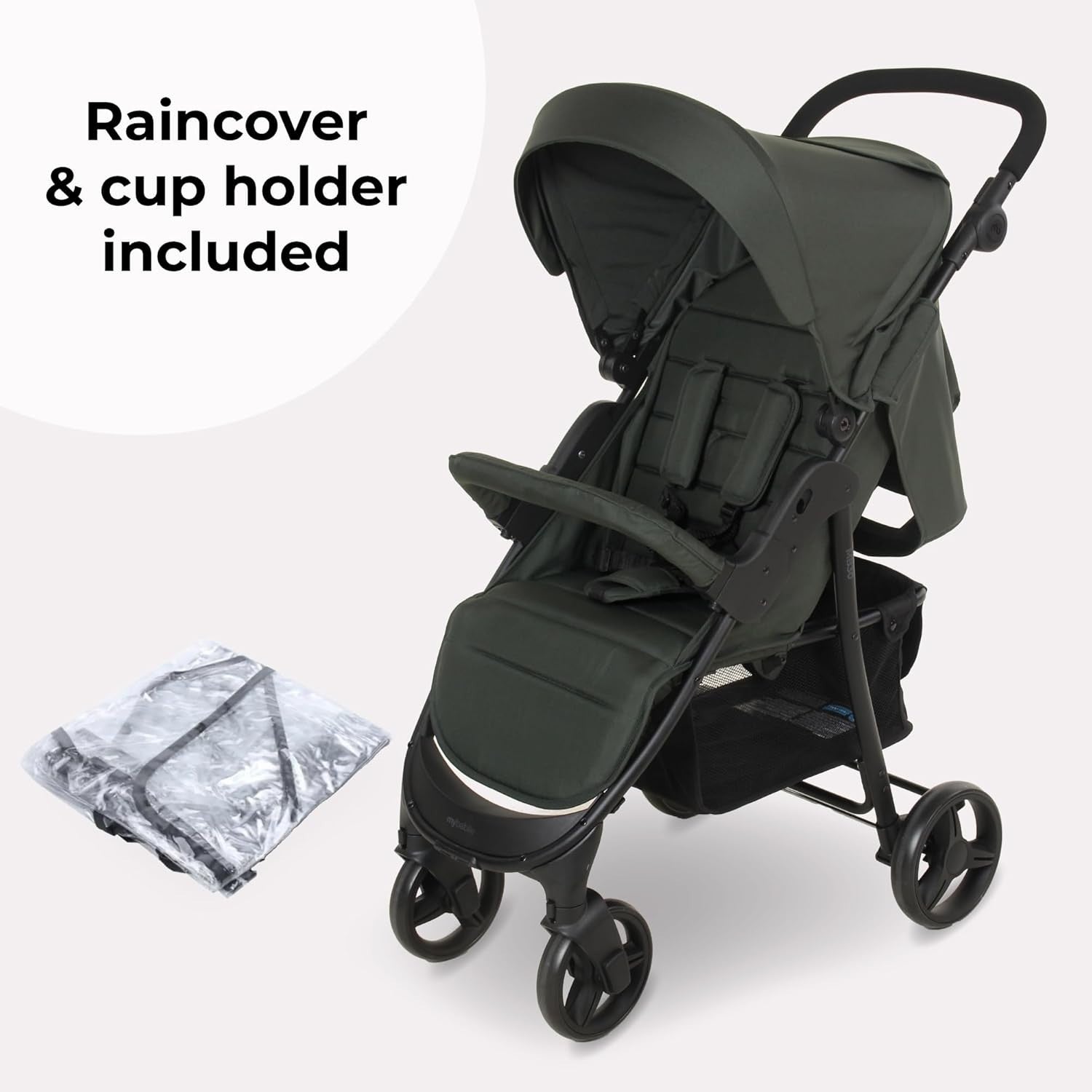 Forest Green Baby Pushchair Easy Fold Stroller Adjustable Handle Birth to 4Y