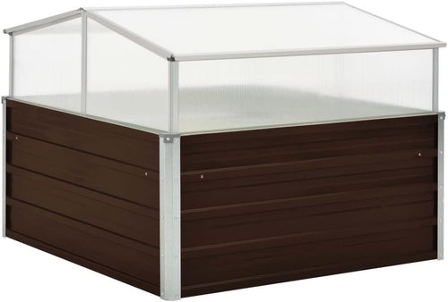 Outdoor Brown Raised Garden Greenhouse with Galvanised Steel Frame 100x100x85cm