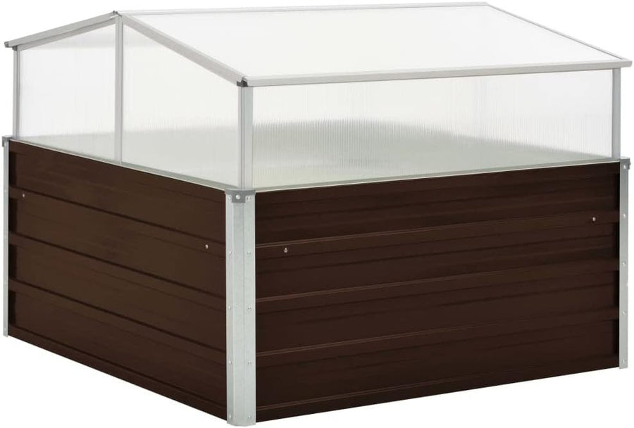 Outdoor Brown Raised Garden Greenhouse with Galvanised Steel Frame 100x100x85cm