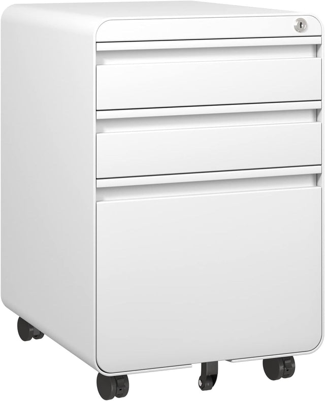 White Lockable Metal Filing Cabinet 3 Drawer A4 on Wheels
