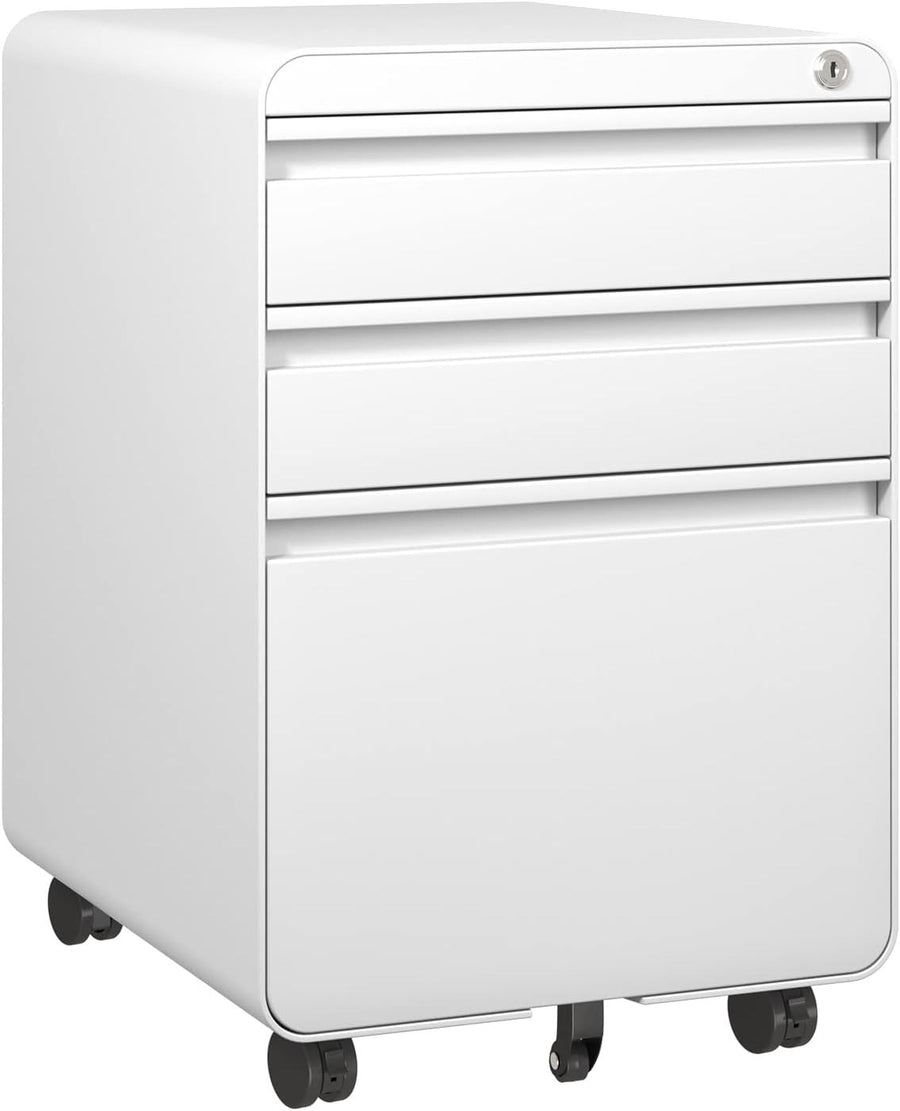 White Lockable Metal Filing Cabinet 3 Drawer A4 on Wheels