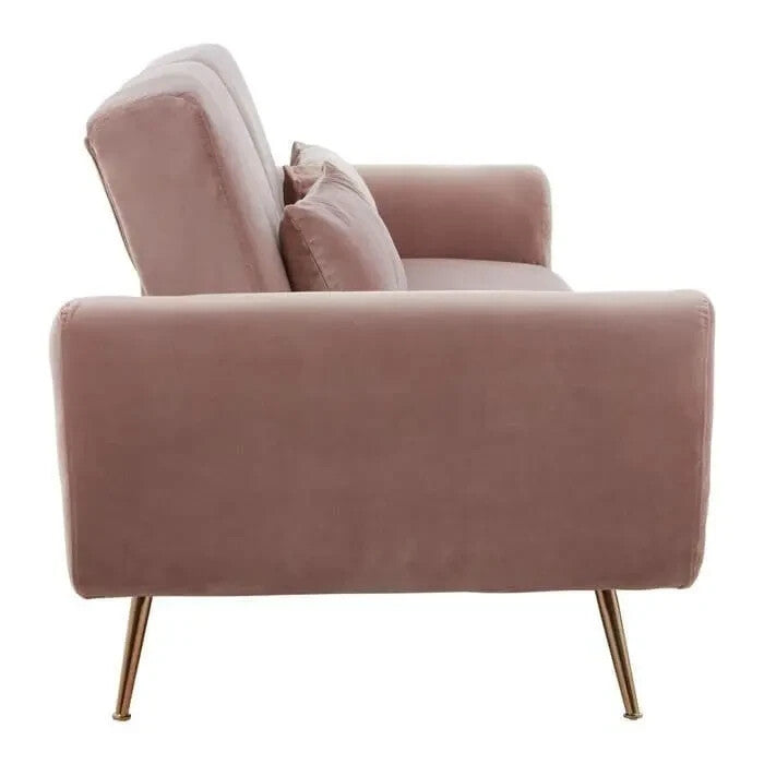Pink Velvet Sofa Bed Modern 3 Seater Gold Legs Flared Arm Stylish Couch