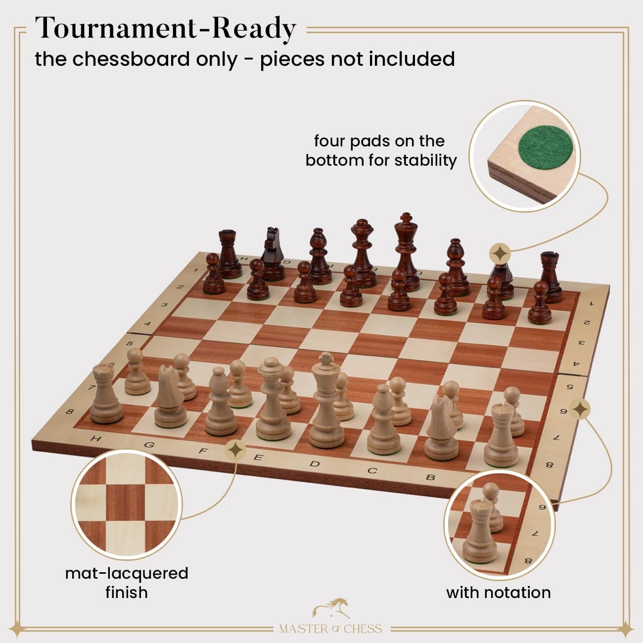 48cm Inlaid Folding Wooden Chess Board – Premium Sycamore Tournament Board