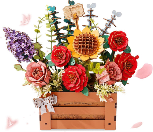 3D Wooden Flower Puzzle Kit DIY Bloom Box Home Decor Gift for Her Adults