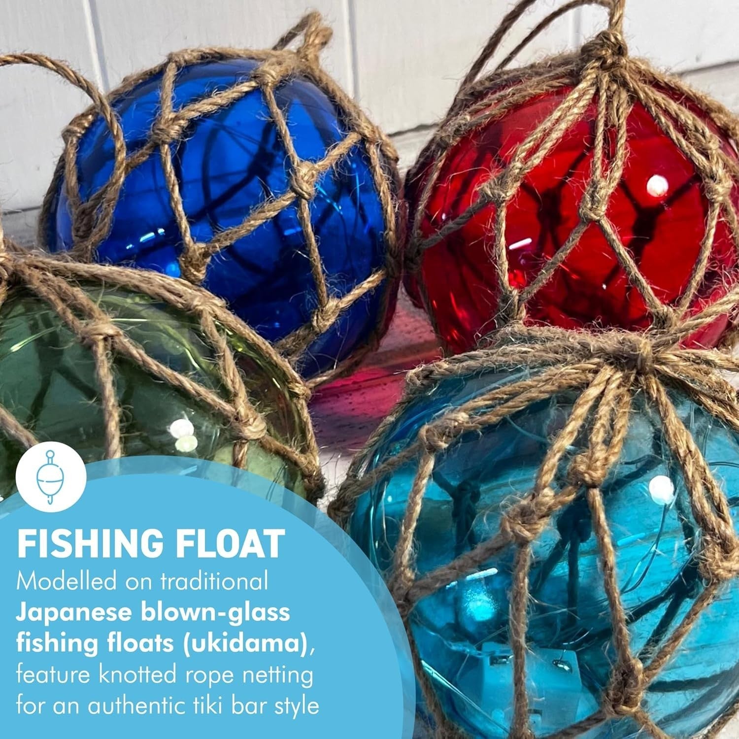 LED Glass Fishing Buoy Lights Set of 4 Nautical Hanging Ornaments Garden Decor