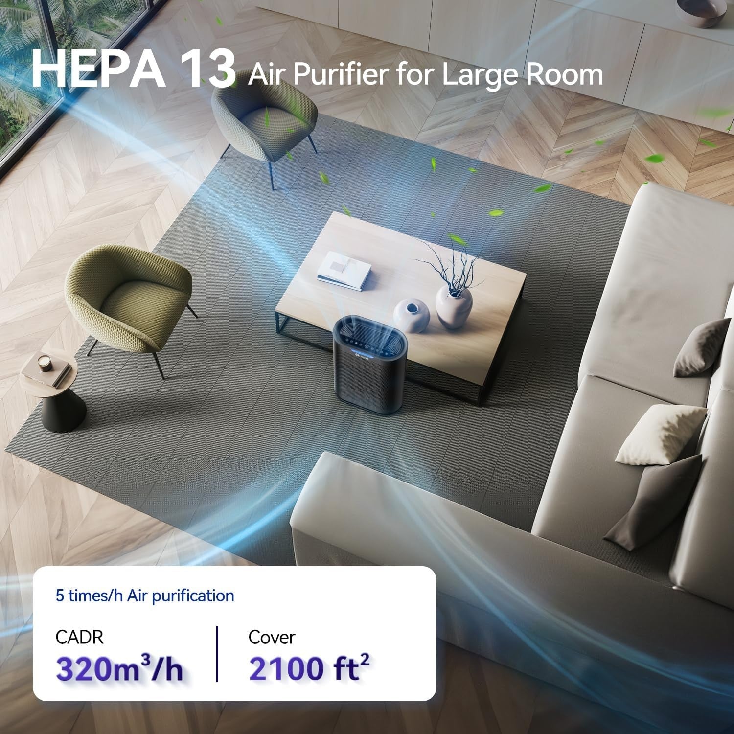 Large Room HEPA14 Air Purifier Auto Smoke Dust Odor 200m2 Silent