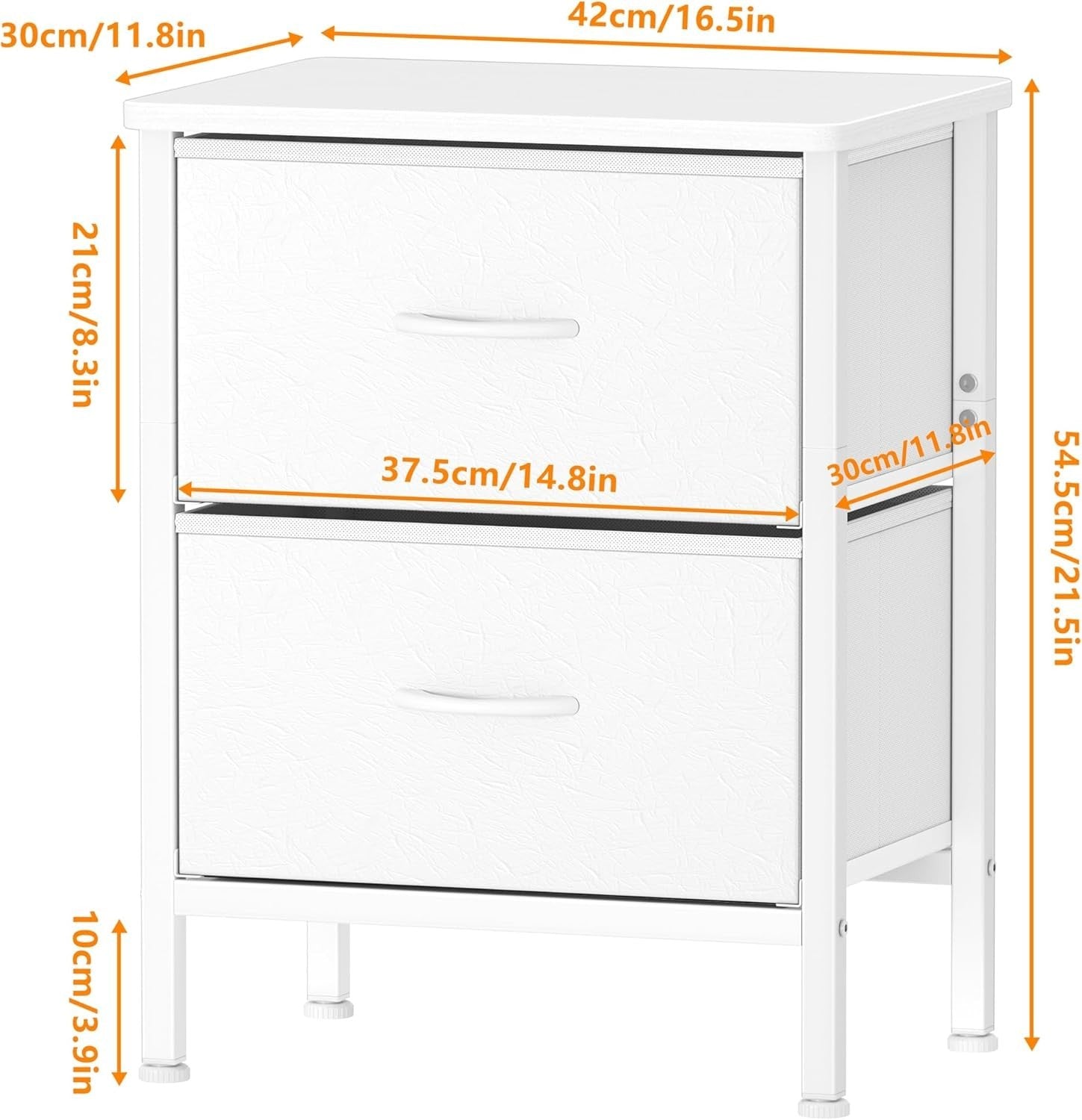 Set of 2 White Bedside Tables with Fabric Drawers | Metal Frame Storage Cabinets