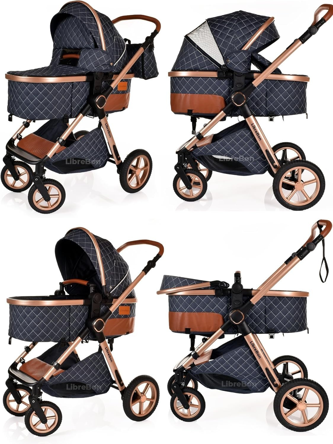 3 in 1 Baby Pram Pushchair Lightweight Folding Stroller Birth to 36m Blue
