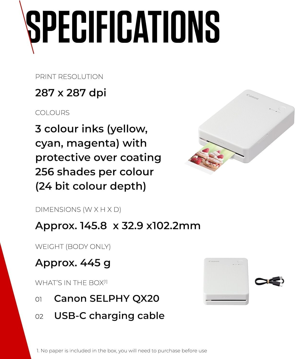 Portable Wi-Fi Dye Sublimation Printer | Peel & Stick Prints, USB-C White