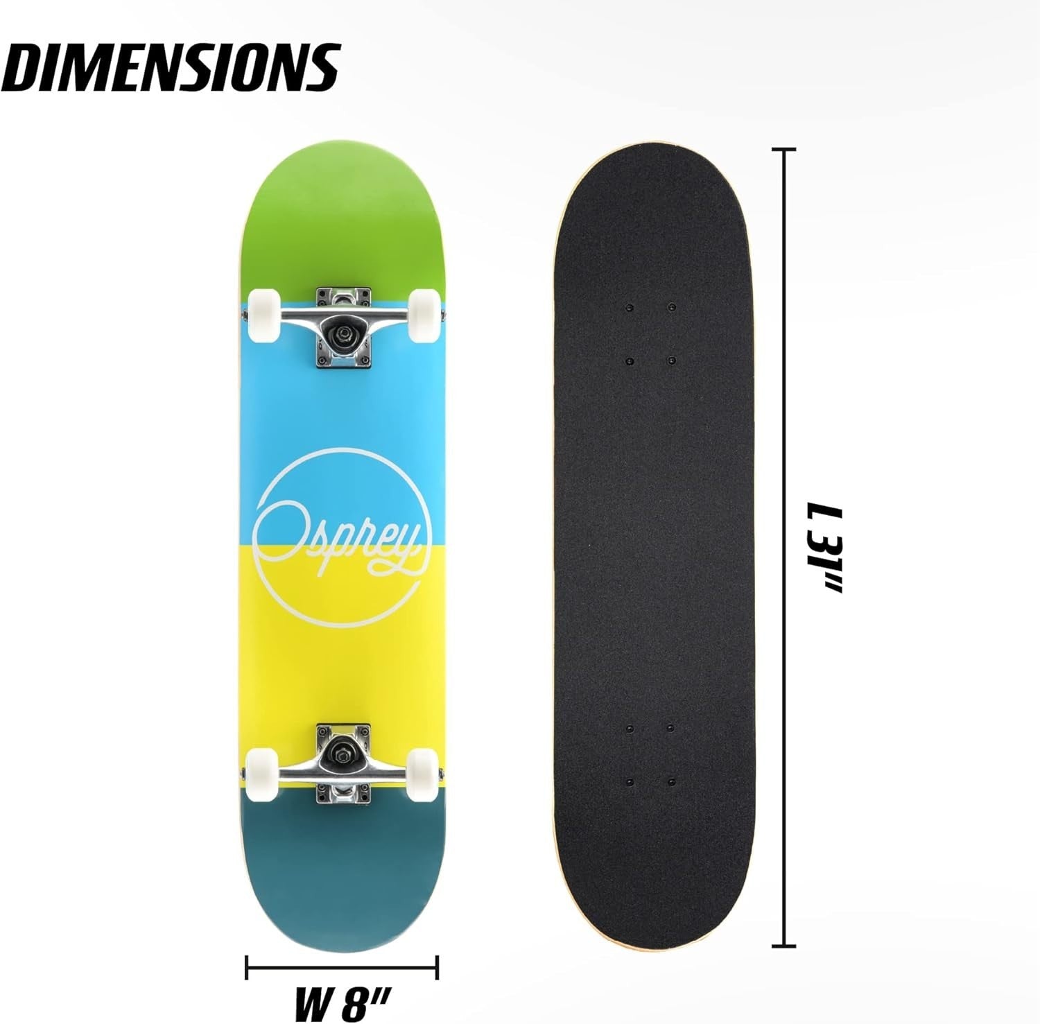 31" Beginner Trick Skateboard Double Kick Maple Deck ABEC-7 Kids Adults 50mm