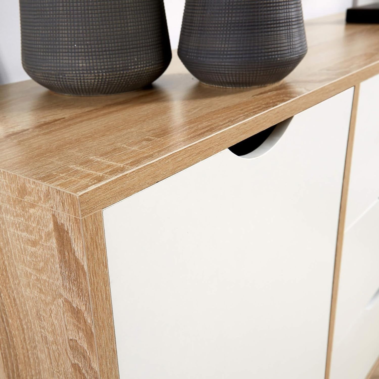 Scandi Oak Effect Sideboard Cabinet with 3 Drawers 2 Doors for Living Room