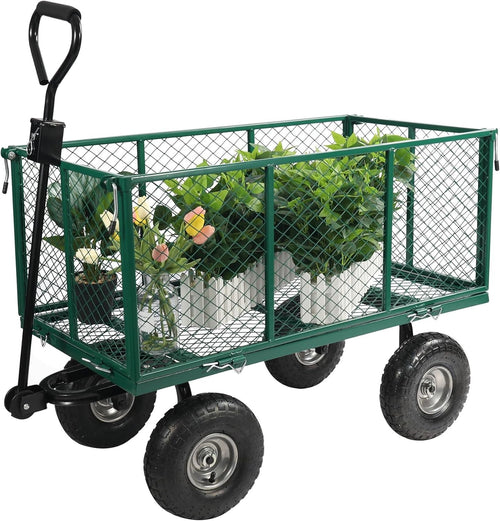 Heavy Duty Garden Cart Wagon 650lb Capacity Flatbed w/ Removable Sides & Liner