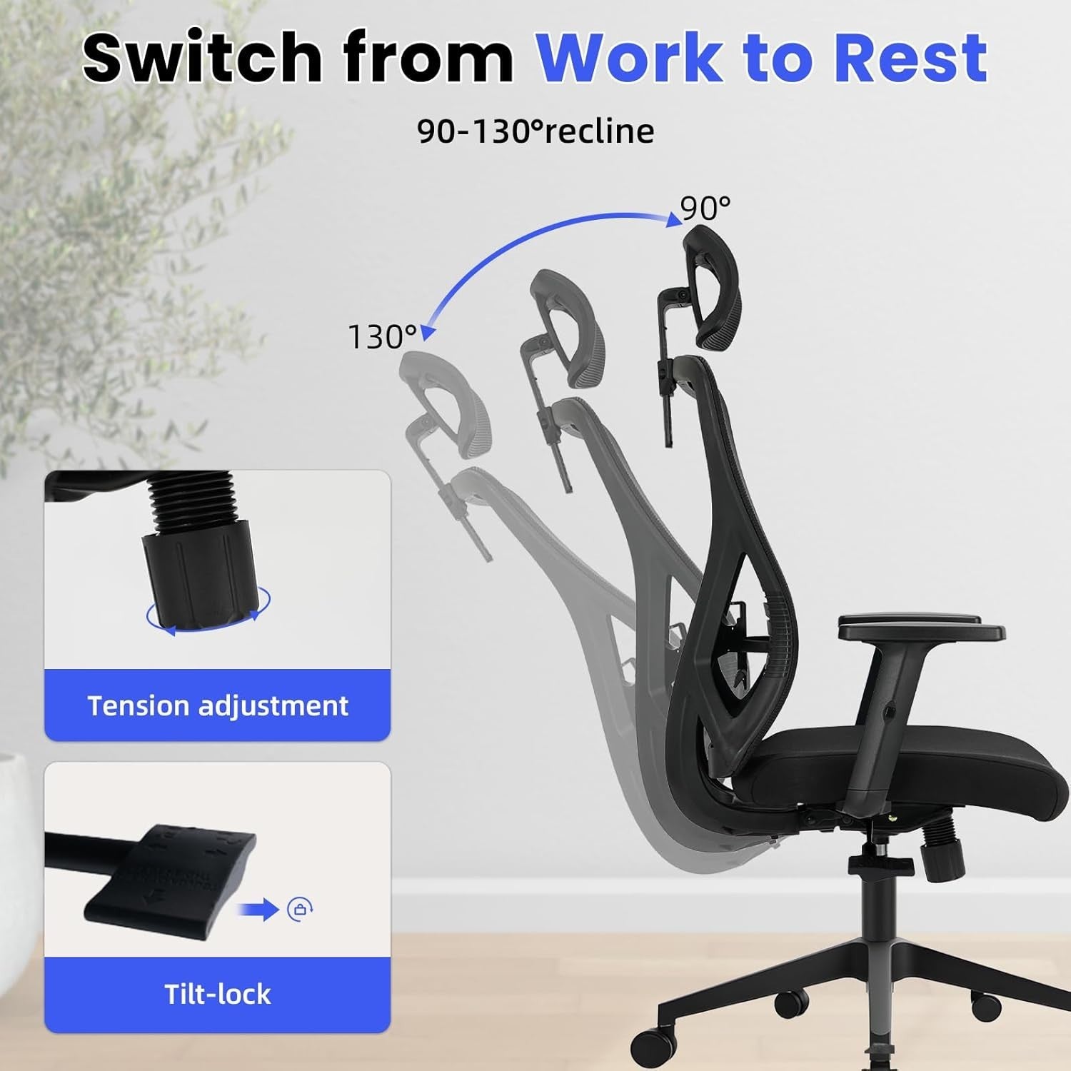 Ergonomic Office Chair Desk Oversized Mesh Back Lumbar Support Adjustable 150kg