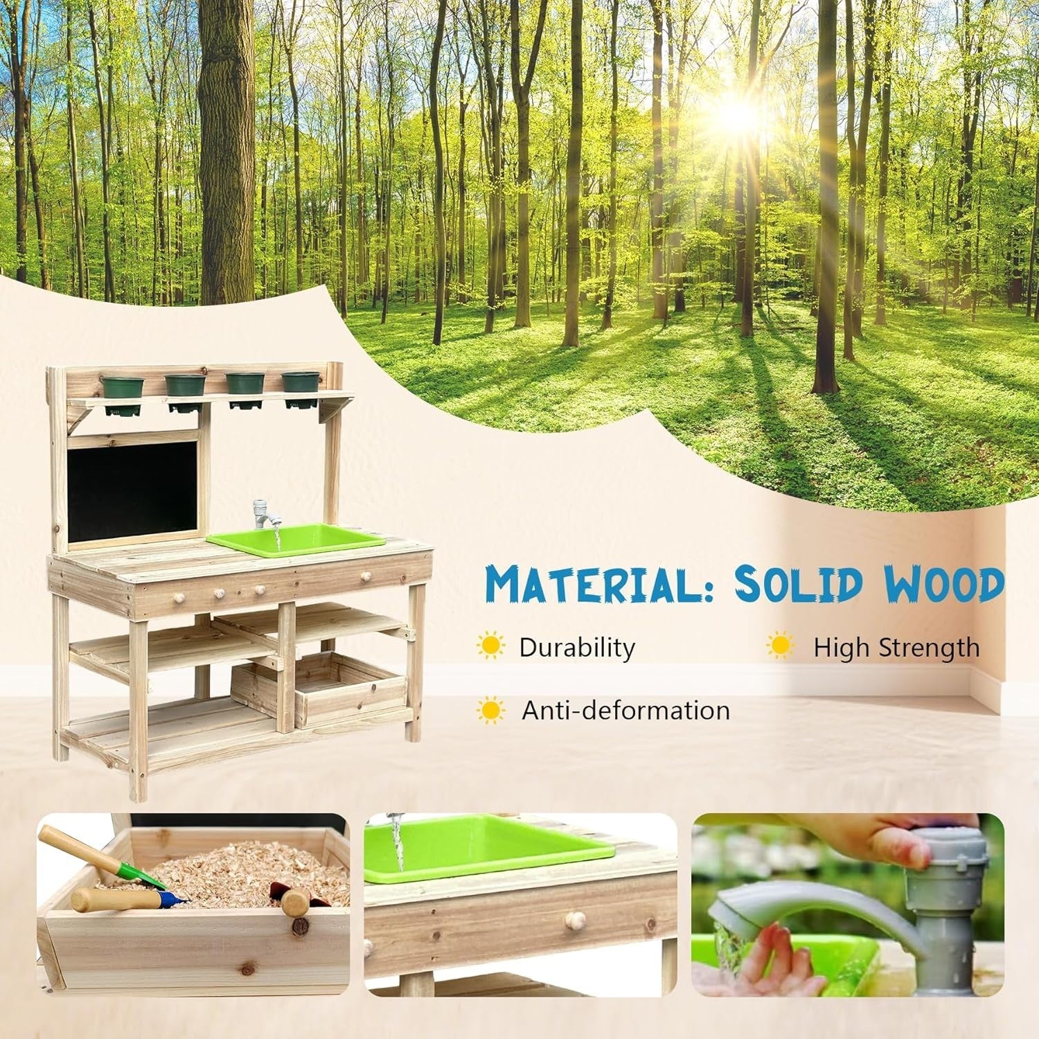 Outdoor Mud Kitchen for Kids Wooden Playset w/ Sink BBQ Grill