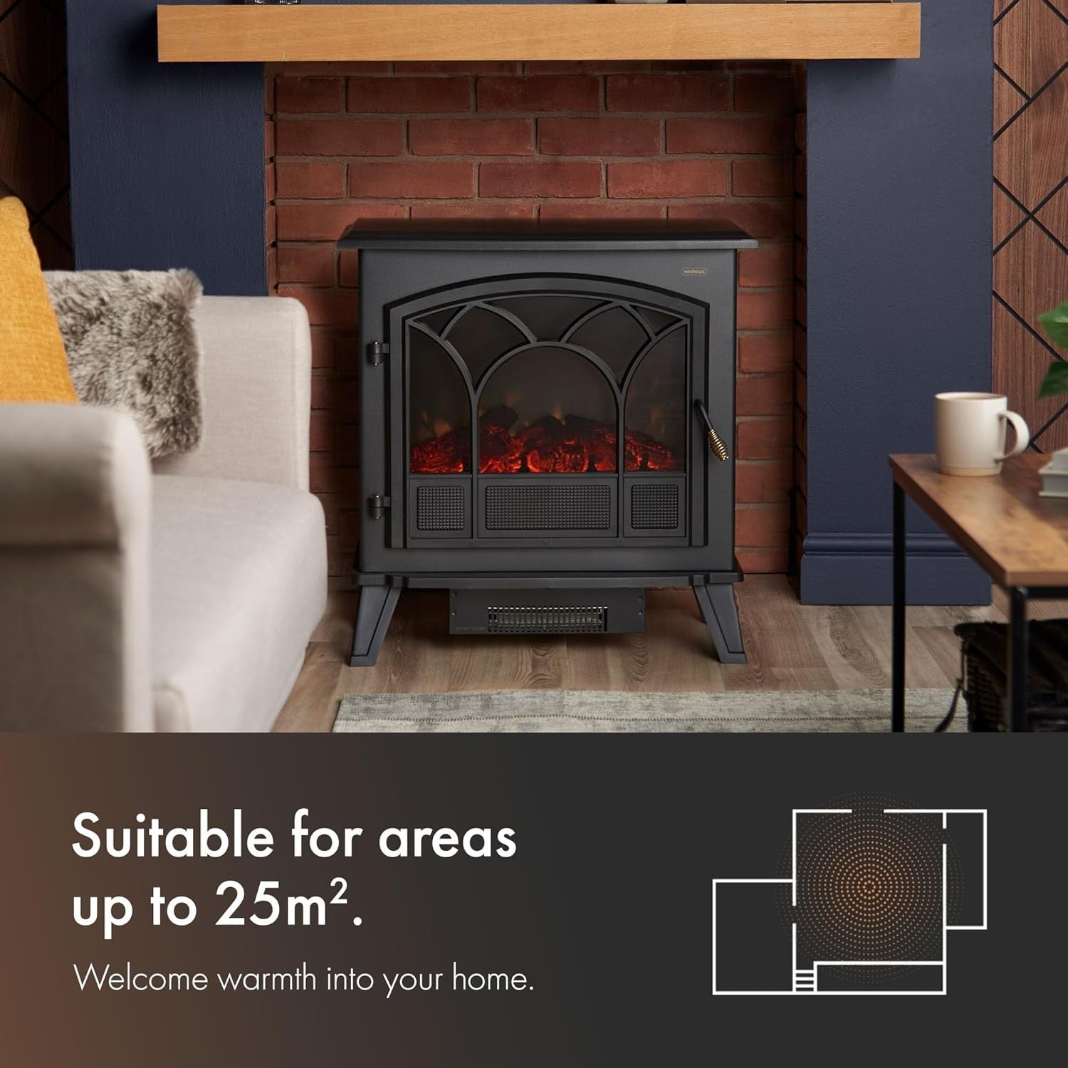 Electric Log Burner Fireplace Stove 1850W LED Flame Heater Thermostat Safe