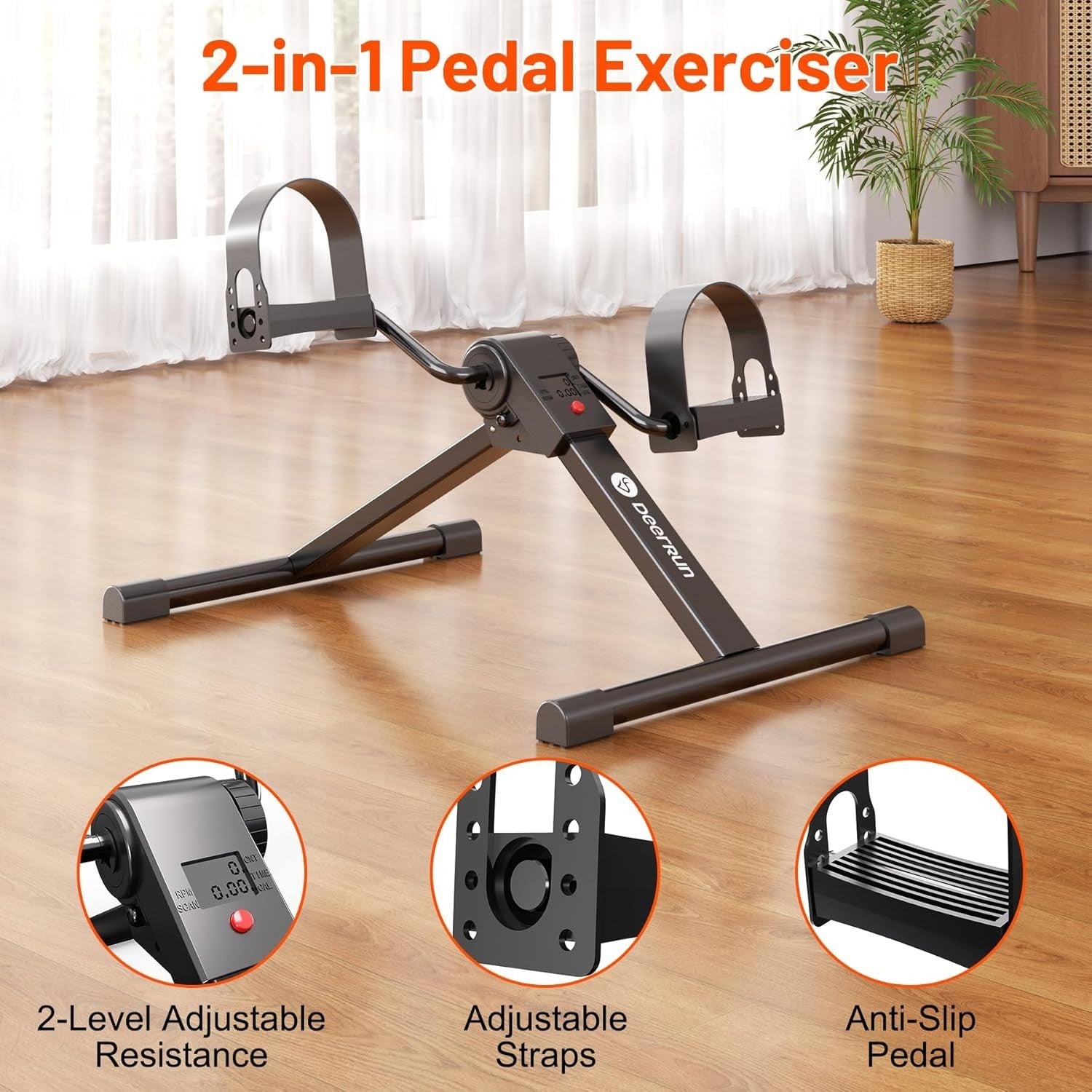 Smart Folding Pedal Exerciser LCD Adjustable Arm Leg Desk Bike