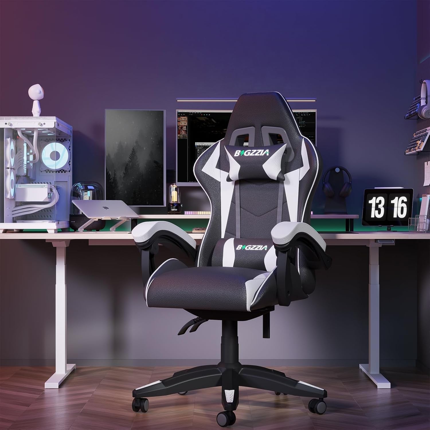 Ergonomic Gaming Chair White Reclining Office Chair w/ Lumbar