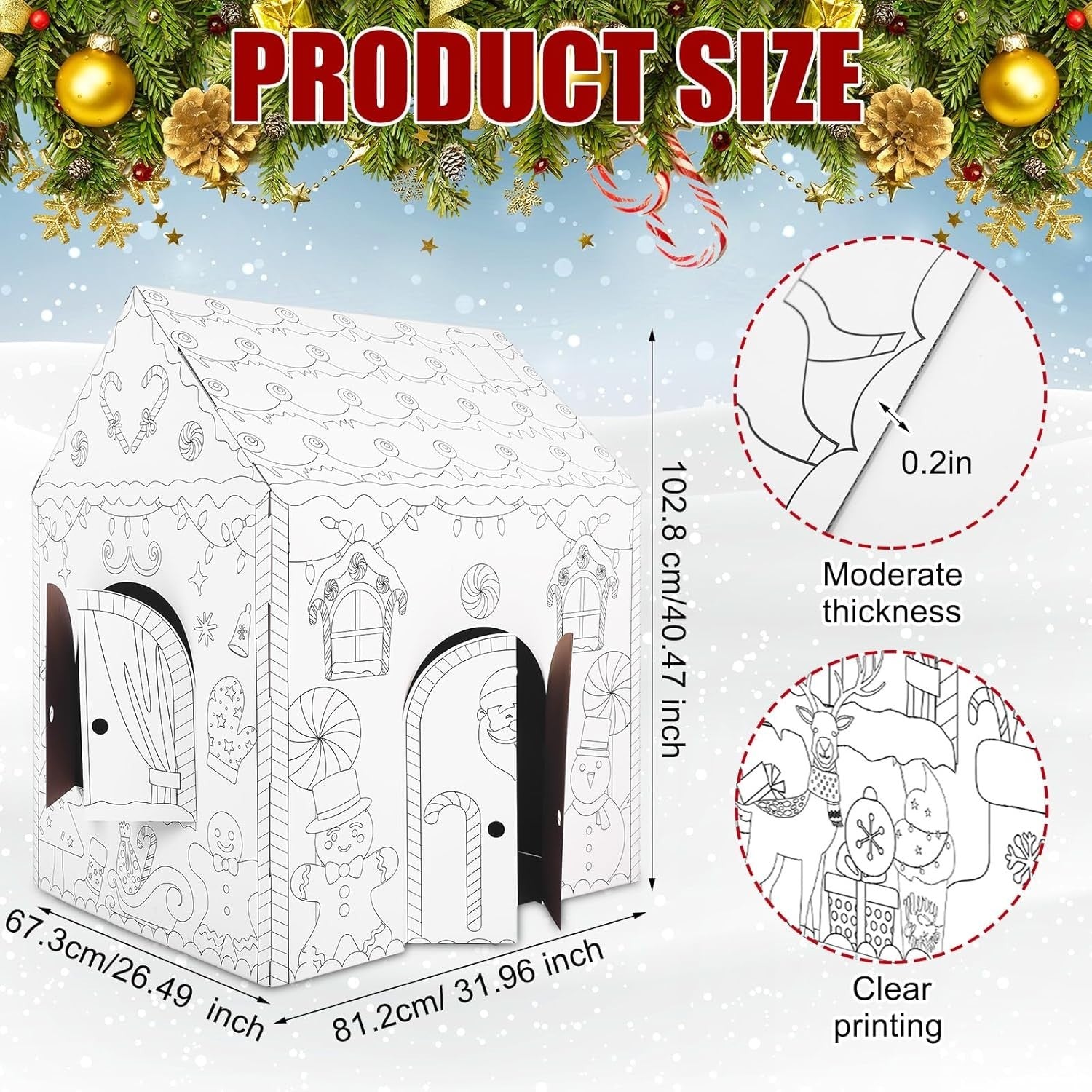 Christmas DIY Gingerbread Cardboard Playhouse Kids Colour In Fort